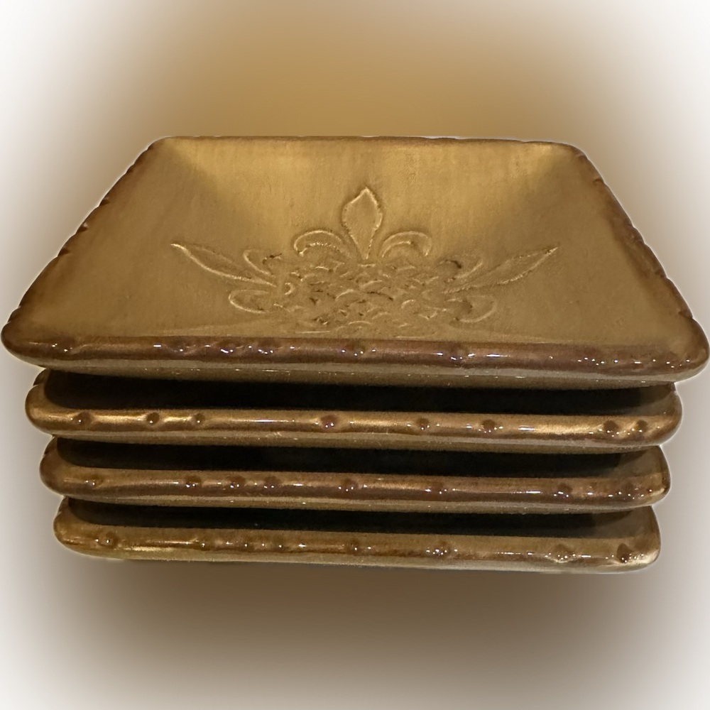 VTG PINZIMONIO DIPPING DISH PLATE OLIVE OIL BREAD CONDIMENT GOLDEN BROWN SET(4)